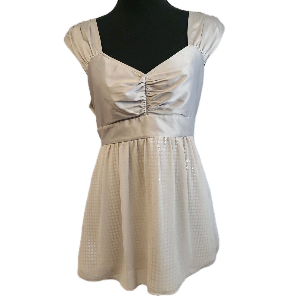 Y2k Babydoll Top Satin Tie Back Sleeveless Sheer Sparkly‎ Gray Sz 12 Romantic